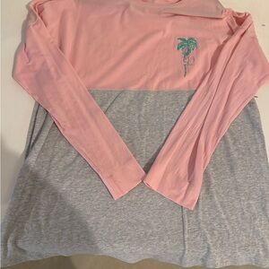 Pink and Gray Long Sleeve Shirt with Palm Tree Embroidery